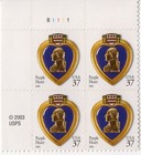 Scott #3784 Purple Heart (Wounded Veterans) Plate Block of 4 Stamps - MNH
