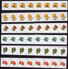 Apple Lemon Strawberry Blueberry Grape Pear (6) Fruit Coil of 40 Stamps - MNH