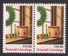 Scott #1843 Christmas Wreath in Windows with Toys Pair of Stamps - MNH