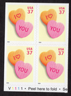 Scott #3833 37¢ Candy Hearts Plate # Block of 4 Stamps - MNH