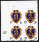 Scott #4032 Purple Heart Veterans Plate Block of 4 Stamps - MNH