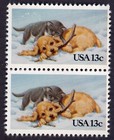 Scott #2025 Puppy & Kitten in Snow Pair of Stamps - MNH