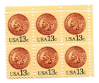 Scott #1734 Indian Head Penny Block of 6 Stamps - MNH