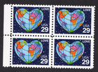 Scott #2535A Heart Globe Map Block of 4 Stamps - MNH