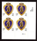Scott #4264 Purple Heart Veterans Plate Block of 4 Stamps - MNH LR