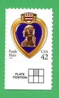 Scott #4264 Purple Heart Veterans Single Stamp - MNH w/Plate Position