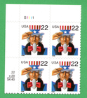 Scott #3259 Uncle Sam Plate Block of 4 Stamps - MNH UL