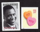 Scott #3833-3834 Candy Hearts & Paul Robeson Single 37¢ Stamp - MNH