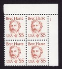 Scott #2196 Bret Harte (Writer, Poet) Plate Block of 4 Stamps - MNH P#1 UR C