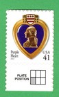 Scott #4164 Purple Heart Veterans Single Stamp - MNH w/Plate Position