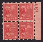 Scott #811 John Quincy Adams Plate Block of 4 Stamps - MNH P#21967 UR