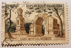 Stamp Europe France 1957 set of 2, Roman Ruins, St Remy & Evian-les-Bains
