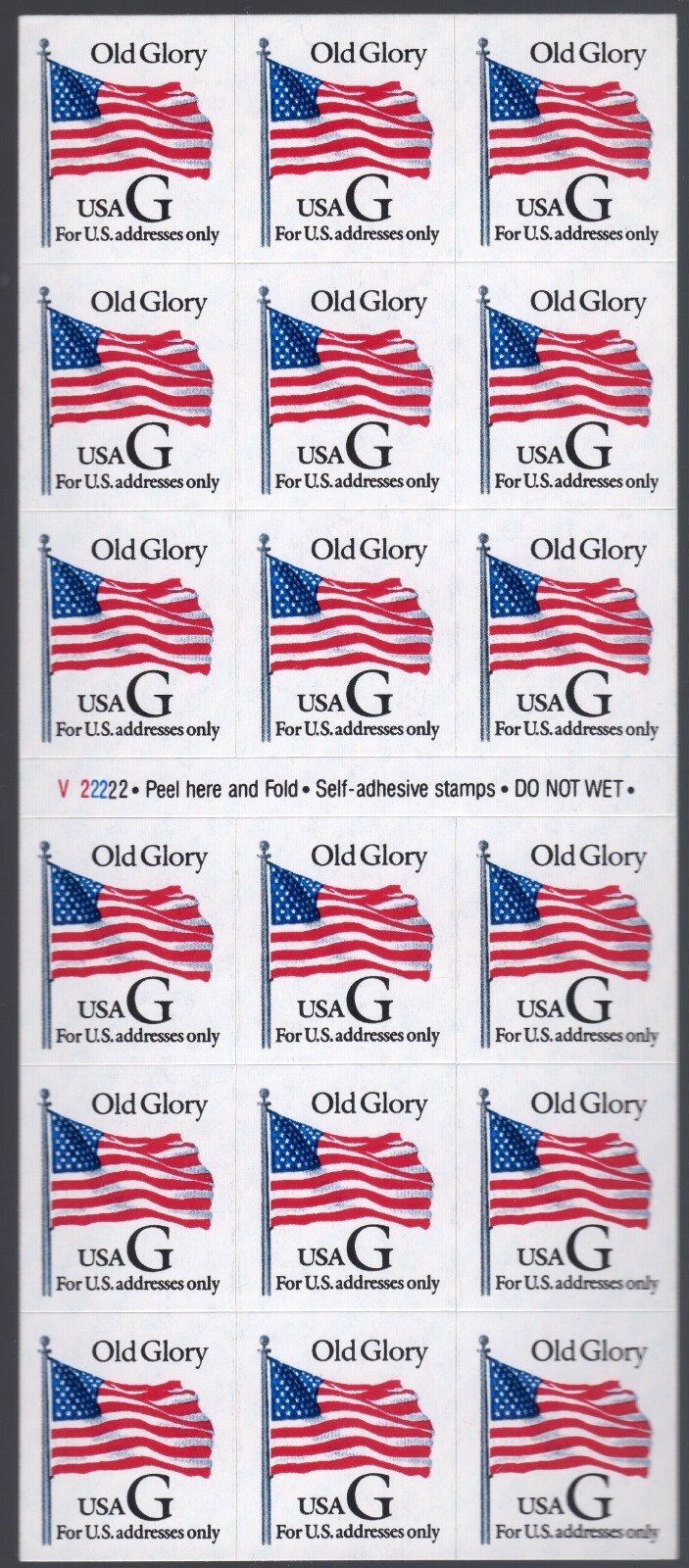 Scott #2886a Old Glory Flag G Series Booklet of 18 Stamps - MNH P#V222222