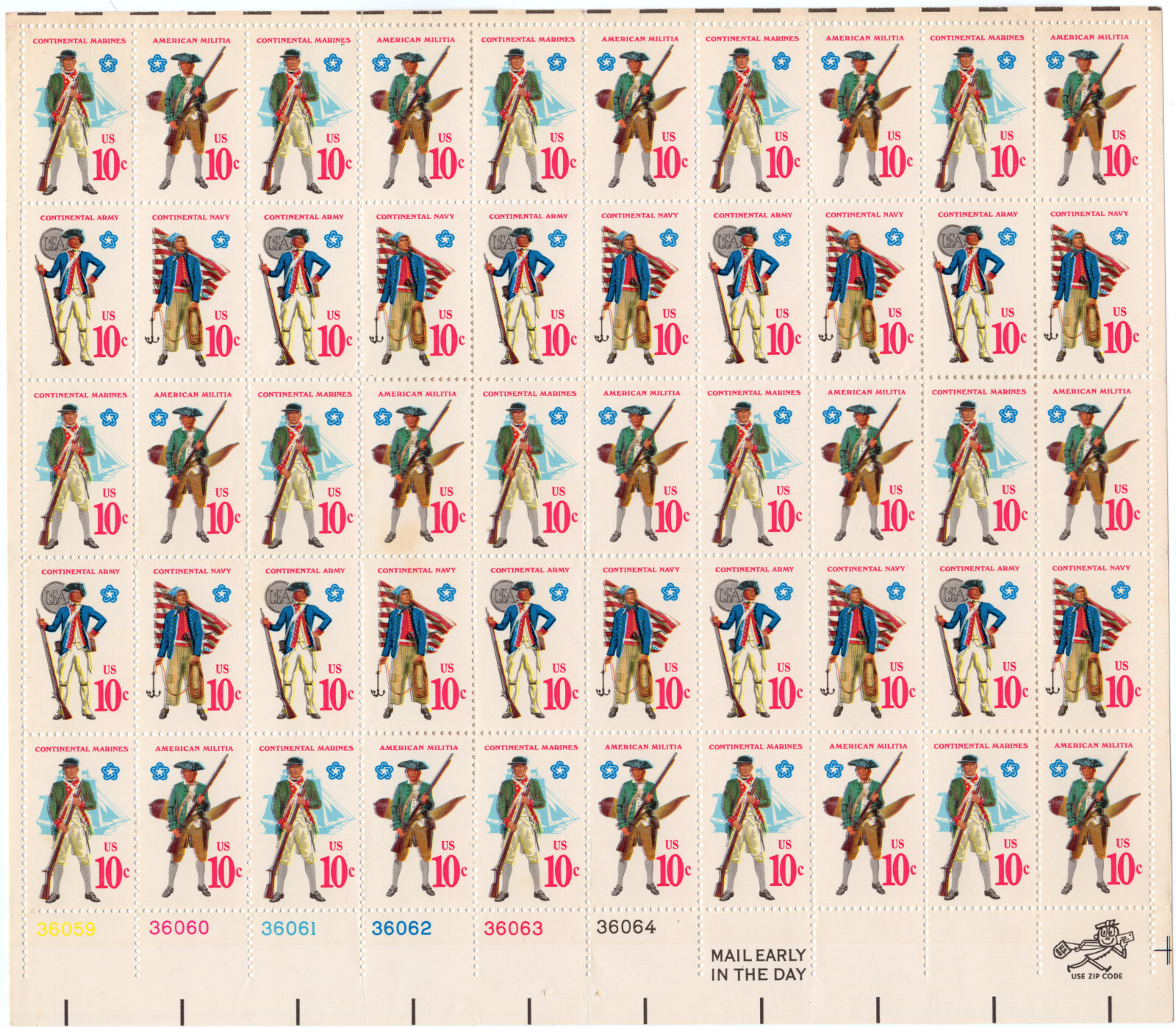 Scott #1568a (1565-68) Continental Army Full Sheet of 50 Stamps - MNH