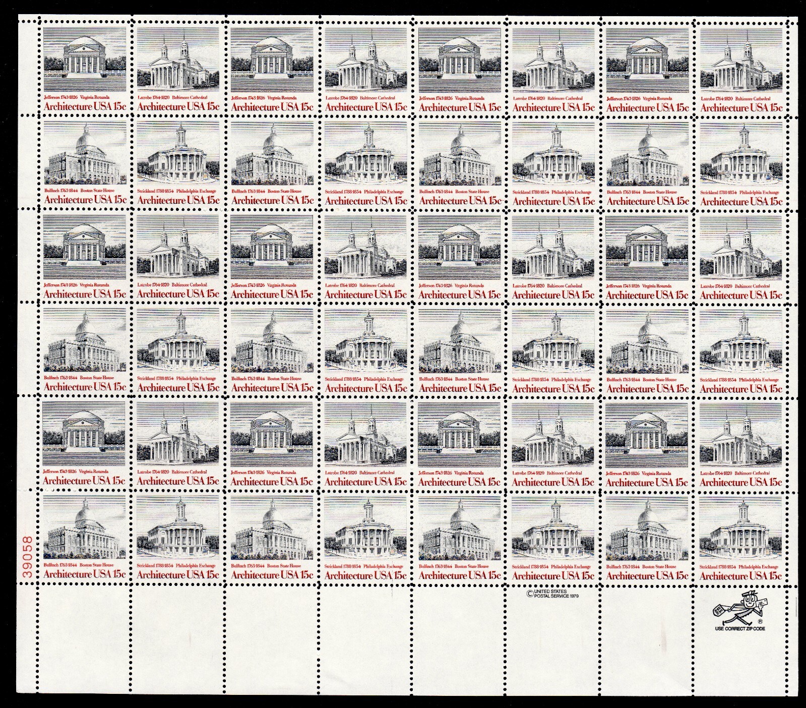 Scott #1782a (1779-82) Architecture (UVA Rotunda) Sheet Of 48 Stamps - MNH
