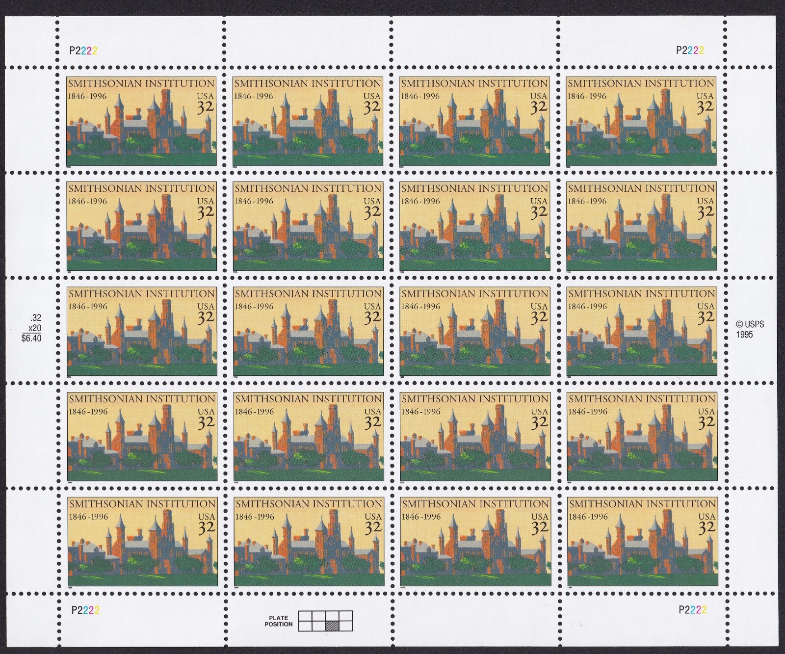Scott #3059 32c Smithsonian Institution Complete Sheet of 20 Stamps - MNH