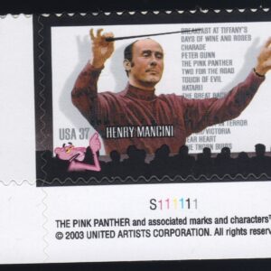 Scott #3839 Henry Mancini (Pink Panther) Plate Number Single Stamp - MNH