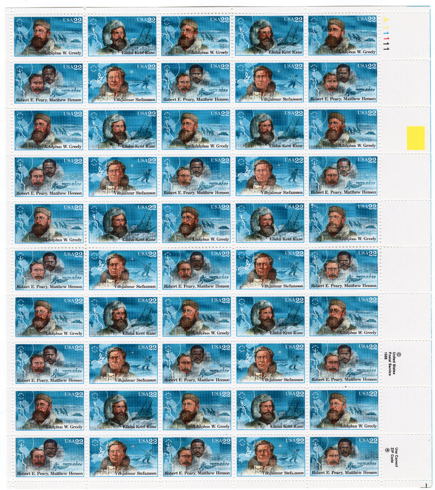 Scott #2223a (2220-23) Arctic Explorers Full Sheet of 50 Stamps - MNH