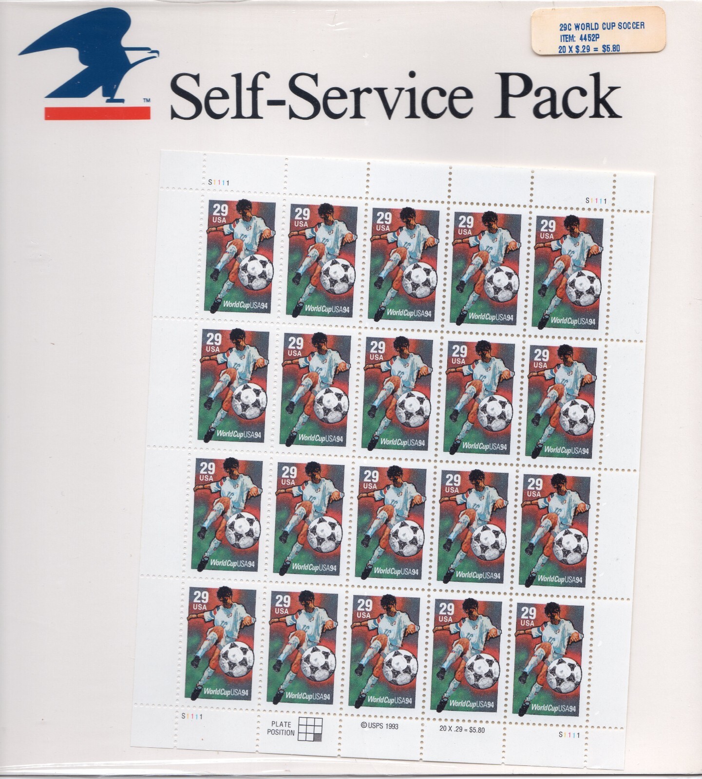 Scott #2834 World Cup Soccer Sheet of 20 Stamps - Sealed