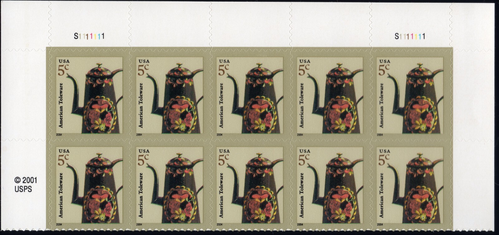 Scott #3756 American Toleware Half Sheet of 10 Stamps - MNH