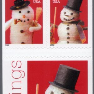 Scott #3687b Snowman Greetings - 37¢ Partial Booklet of 12 Stamps - MNH PC#5