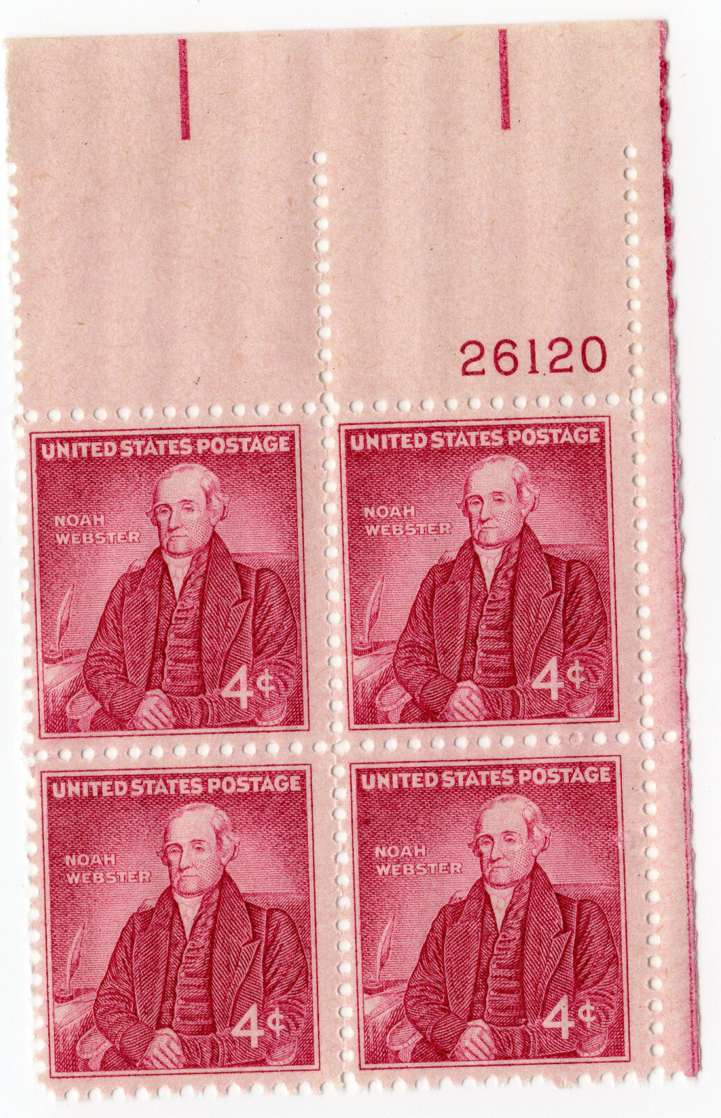 Scott #1121 Noah Webster Plate Block Of 4 Stamps - MNH