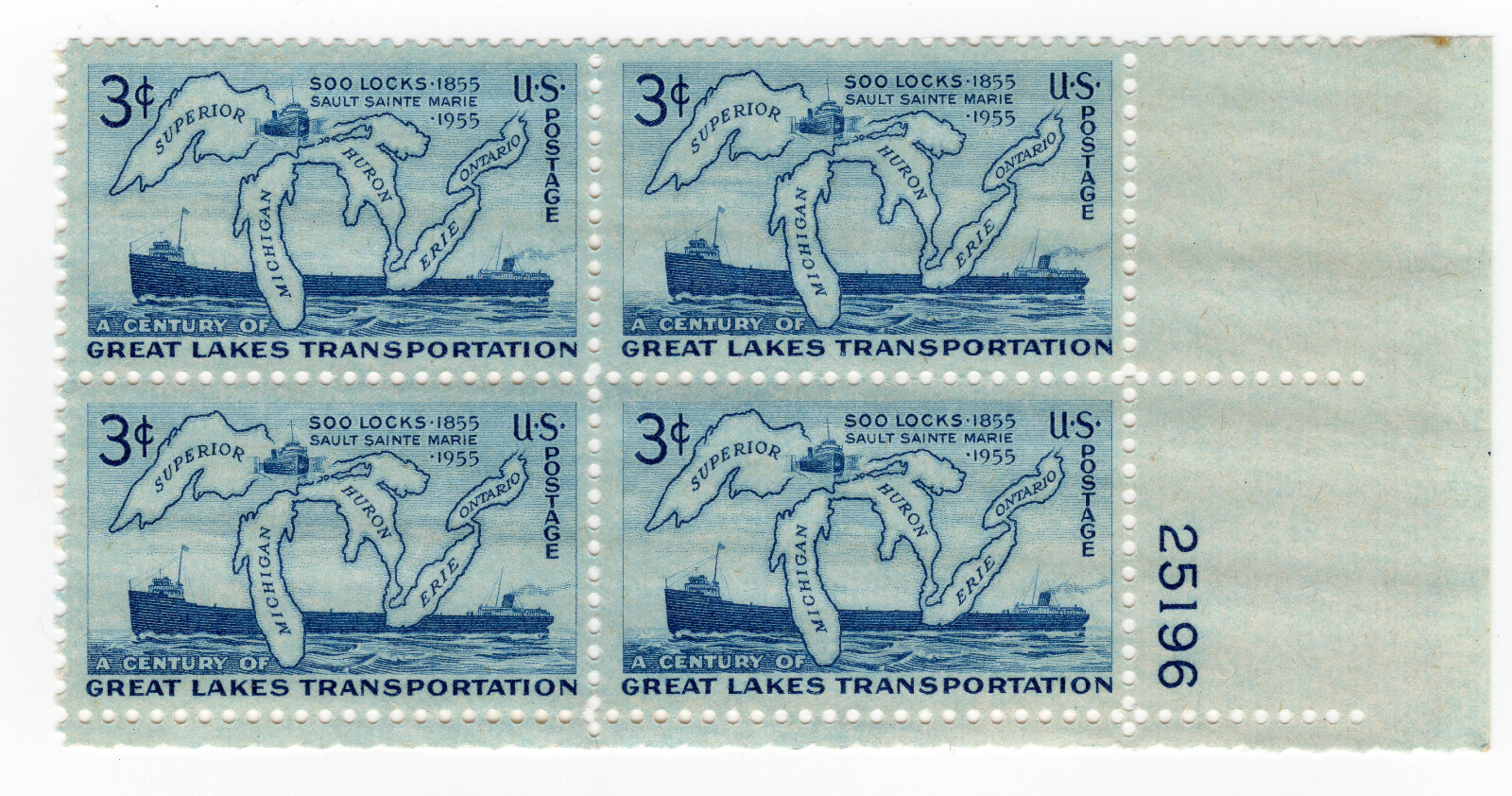 Scott #1069 Great Lakes Soo Locks Plate Block Of 4 Stamps - MNH P#25196 LR