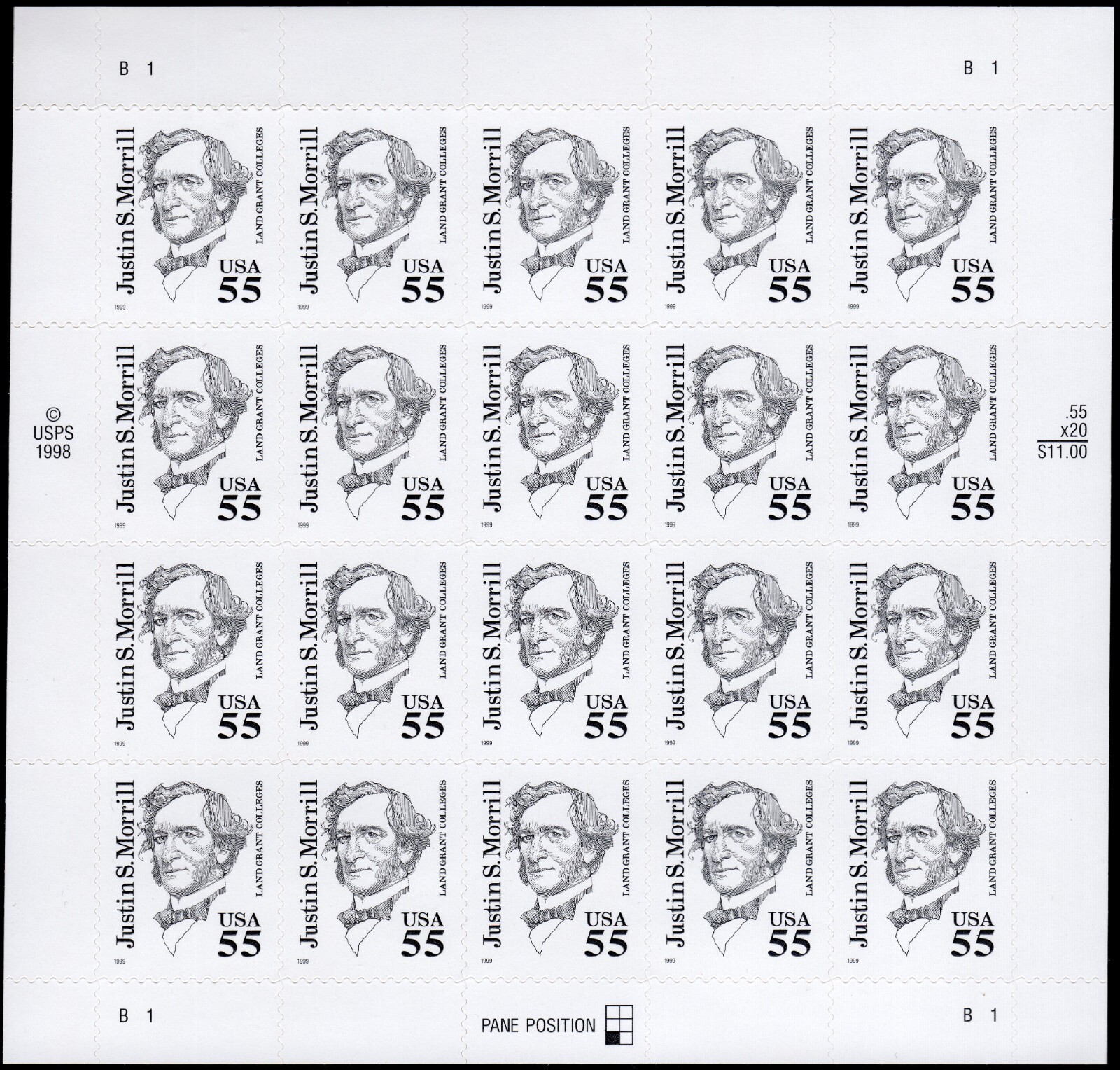 Scott #2941 Justin S. Morrill (Vermont) Sheet of 20 Stamps - MNH