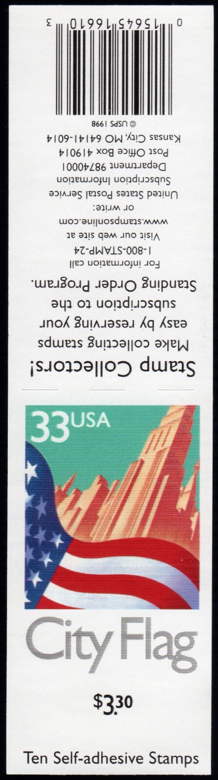 Scott #3278j 33¢ Flag over City Booklet of 10 Stamps - MNH P#V2222