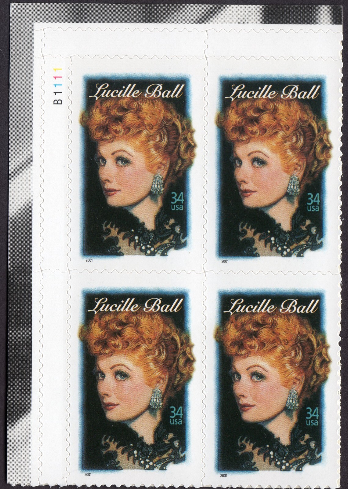Scott #3523 Lucille Ball (Legends of Hollywood) Plate Block of 4 Stamps - MNH