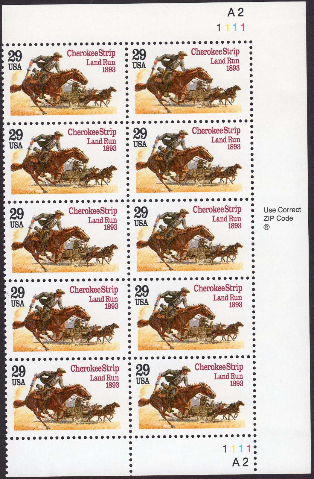 Scott #2754 Cherokee Strip Land Run Plate Block of 10 Stamps - MNH P#A21111