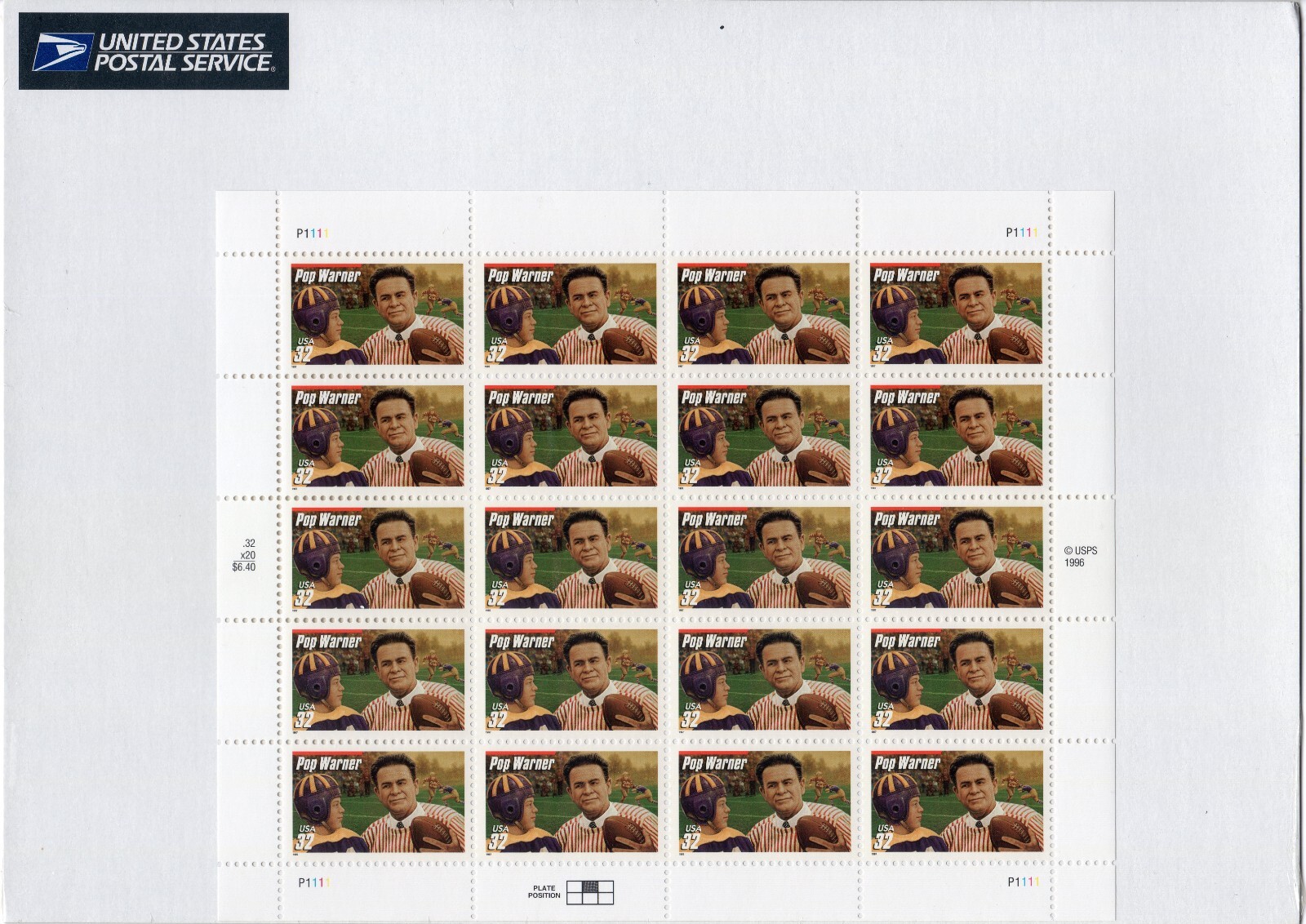 Scott #3149 Pop Warner Sheet of 20 Stamps - Sealed