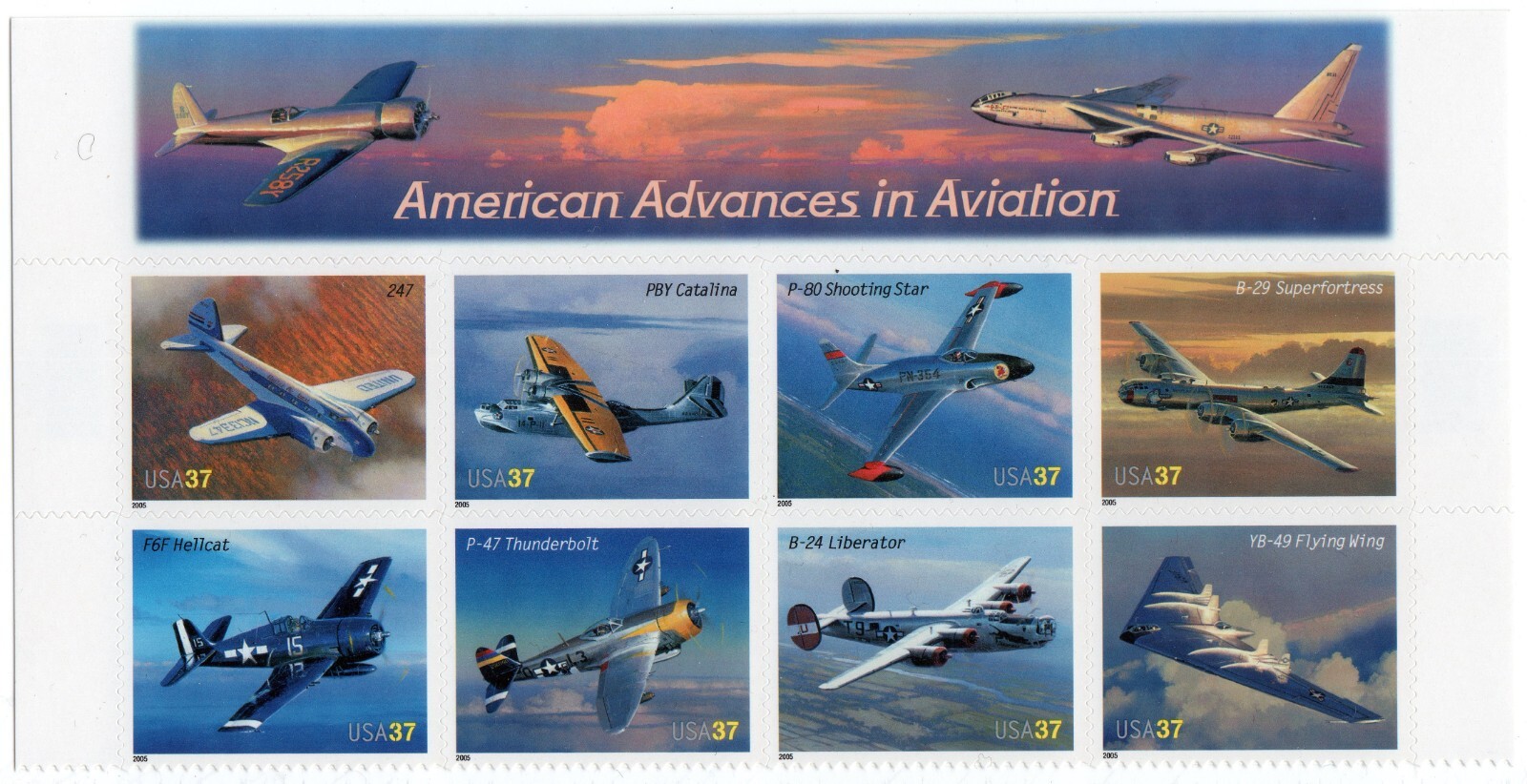 Scott #3925a (3916) American Advances in Aviation Title Block of 8 Stamps - MNH
