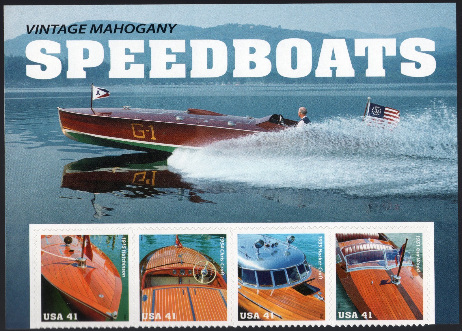 Scott #4163a (4160-63) Vintage Mahogany Speedboats Block of 4 Stamps - MNH Top