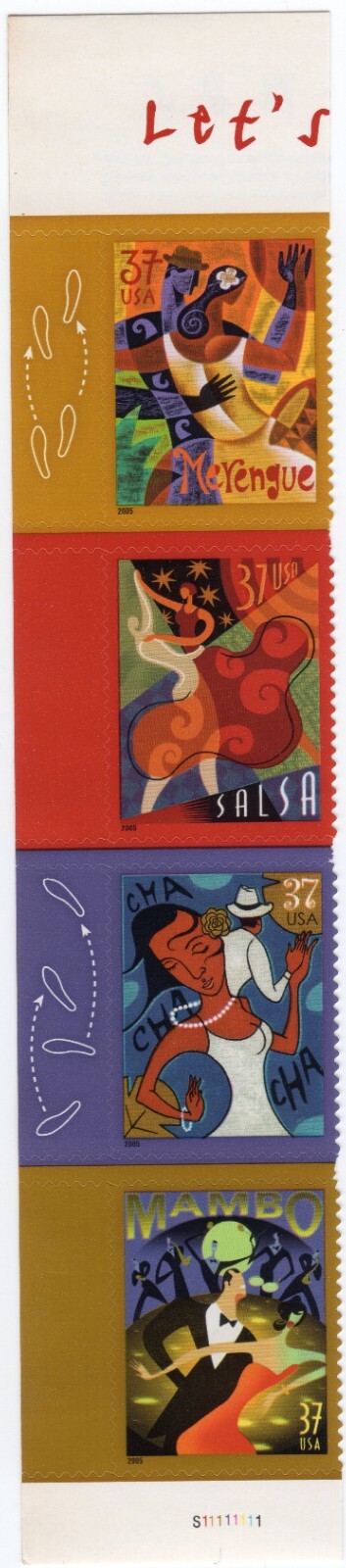 Scott #3942a Let's Dance Vertical Plate # Strip of 4 Stamps - MNH (Left)