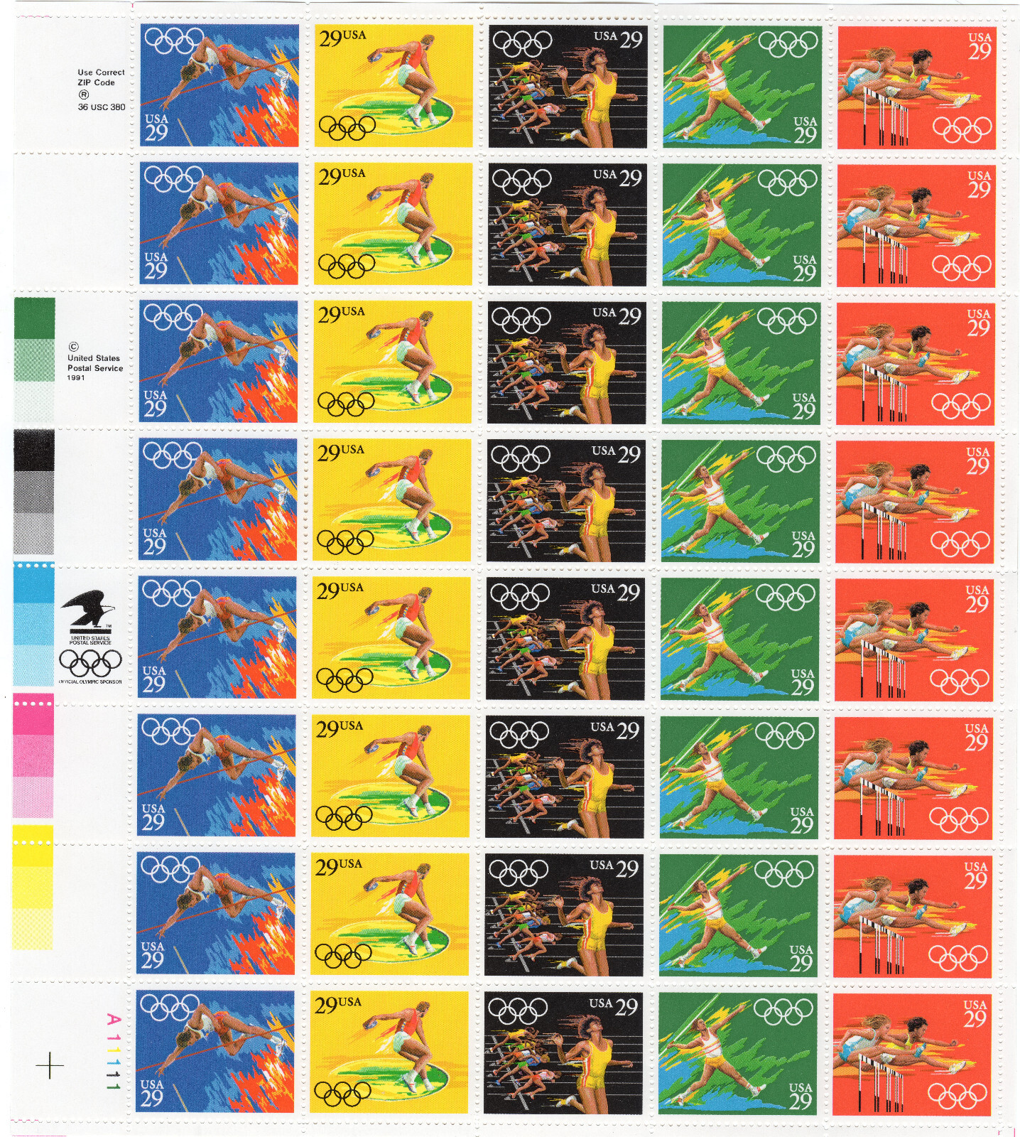 Scott #2557a (2553 - 2557) Summer Olympics 29¢ Sheet of 40 Stamps - MNH #1