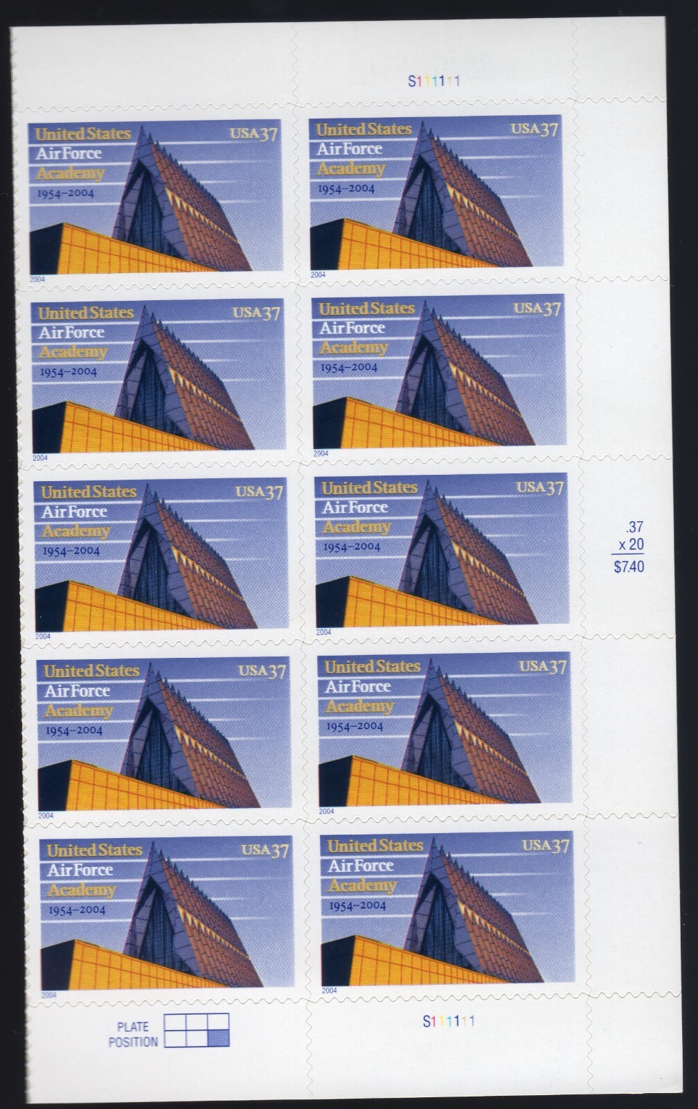 Scott #3838 Air Force Academy Half Sheet of 10 Stamps - MNH