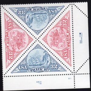Scott #3131a (3130-31) Pacific 97 Stagecoach Ship Plate Block of 4 Stamps - MNH