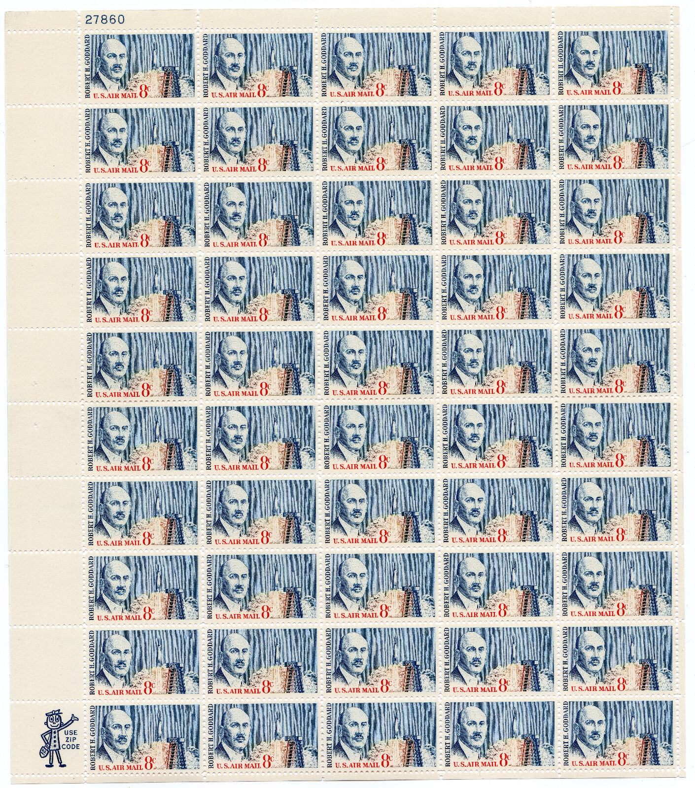 Scott #c69 Robert H. Goddard Airmail Sheet of 50 Stamps - MNH #4 P#27860