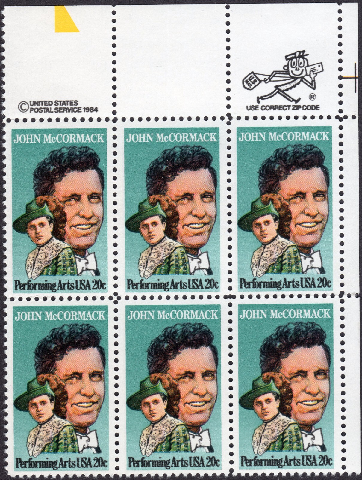 Scott #2090 John McCormack Zip Block of 6 Stamps - MNH