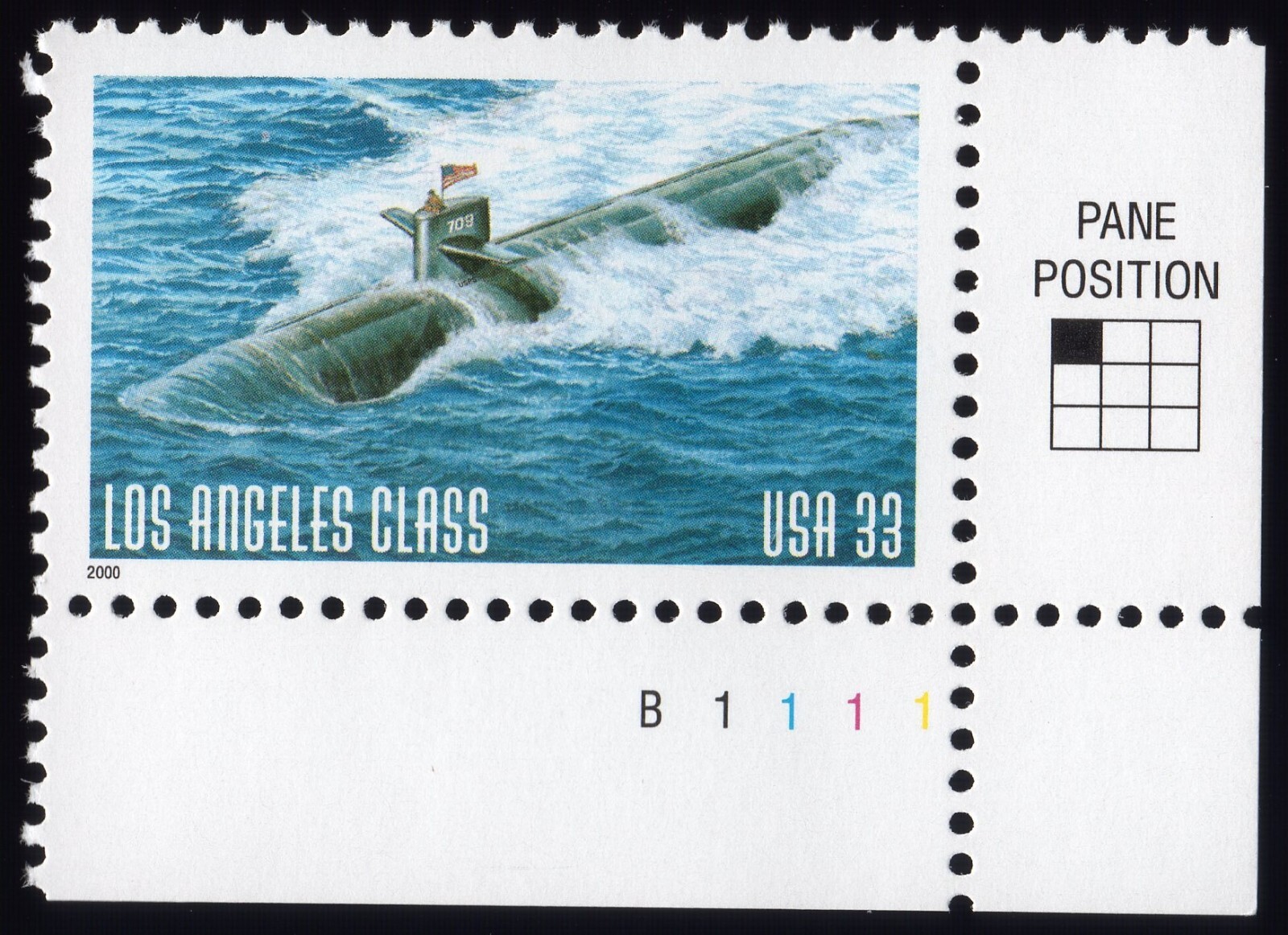 Scott #3372 LA Class Submarine Plate # Single Stamp - MNH