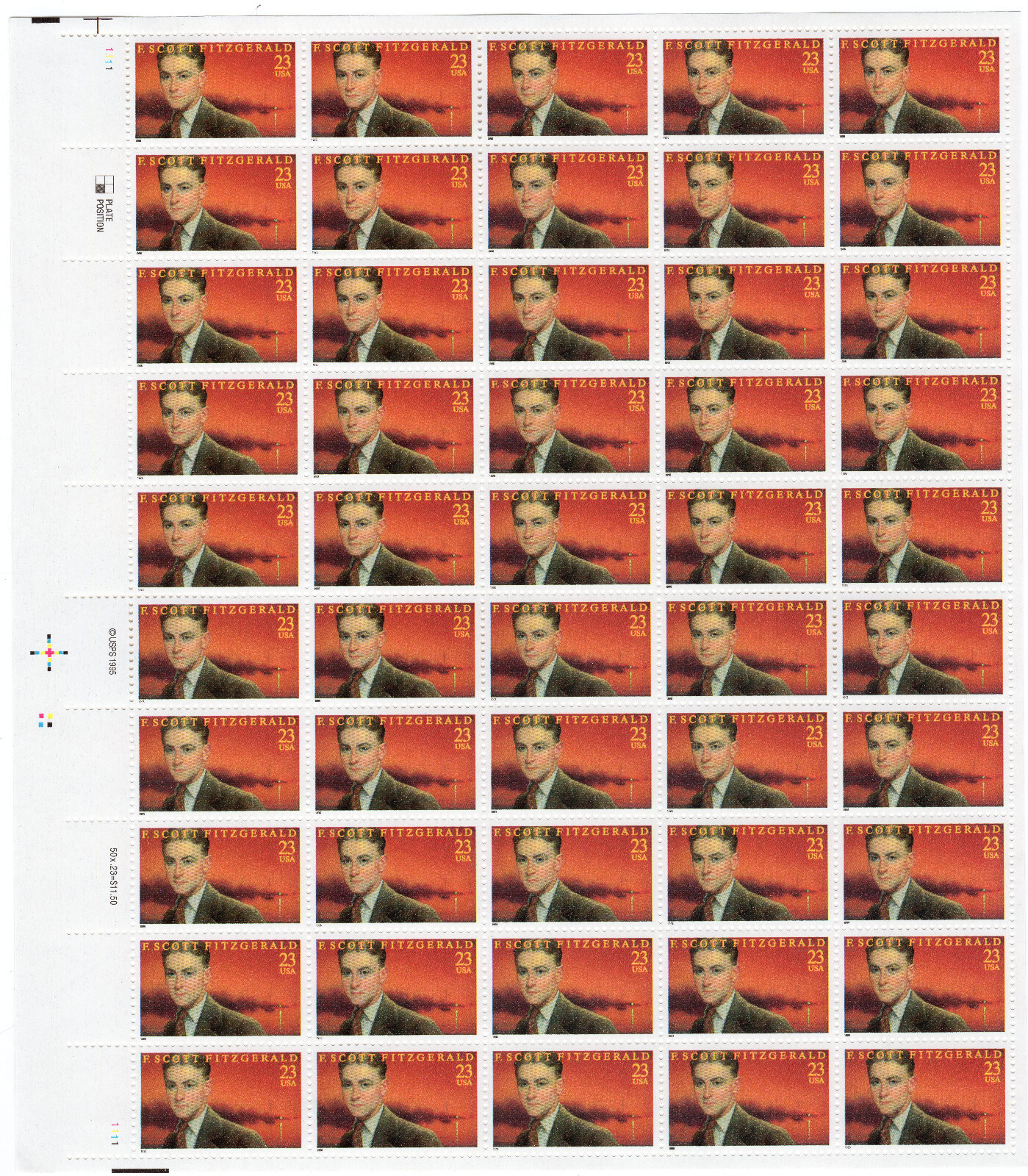 Scott #3104 F. Scott Fitzgerald (The Great Gatsby) Full Sheet of 50 Stamps - MNH