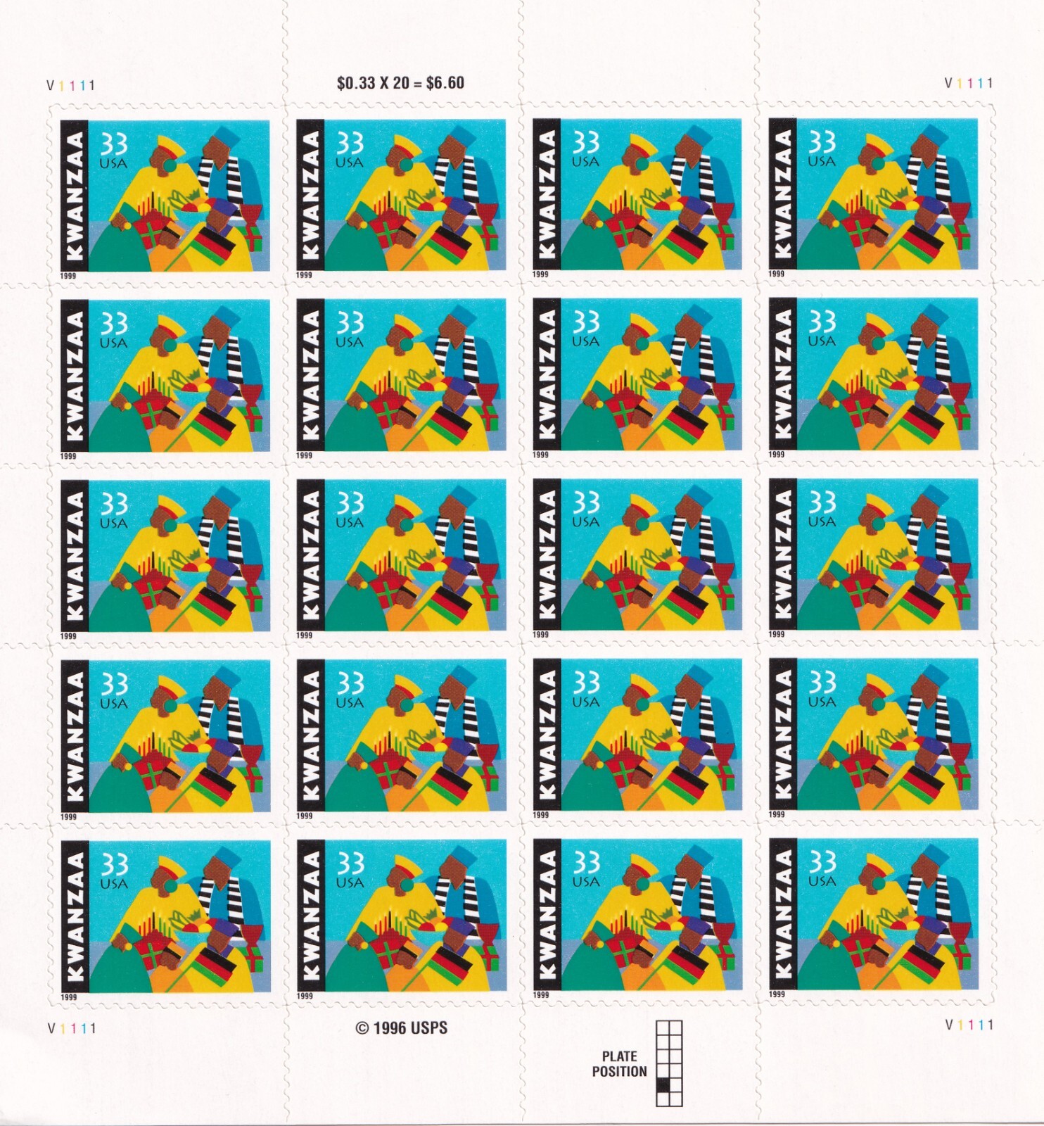 Scott #3368 Kwanzaa Sheet of 20 Stamps - MNH