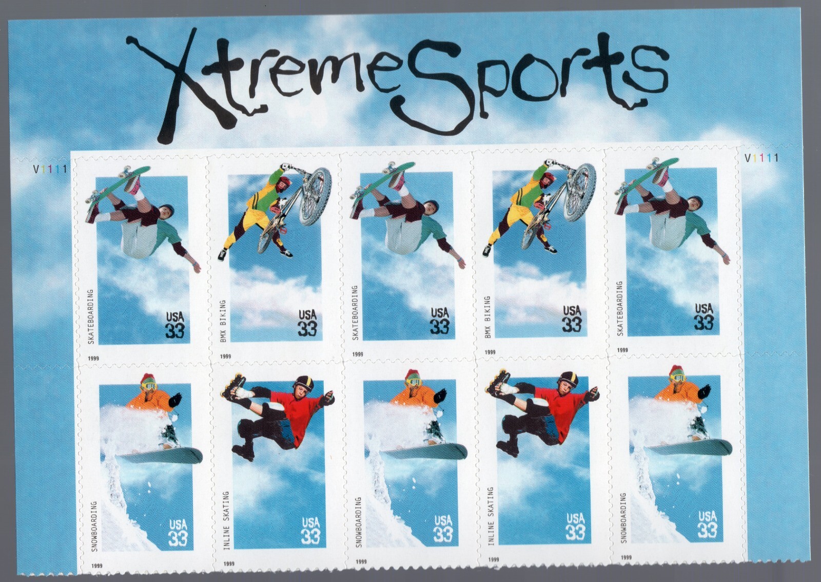 Scott #3324a (3321-3324) Xtreme Sports Title Plate Block of 10 Stamps - MNH