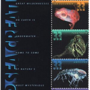 Scott #3443a (3439-43) Deep Sea Creatures Title Block of 5 Stamps - MNH