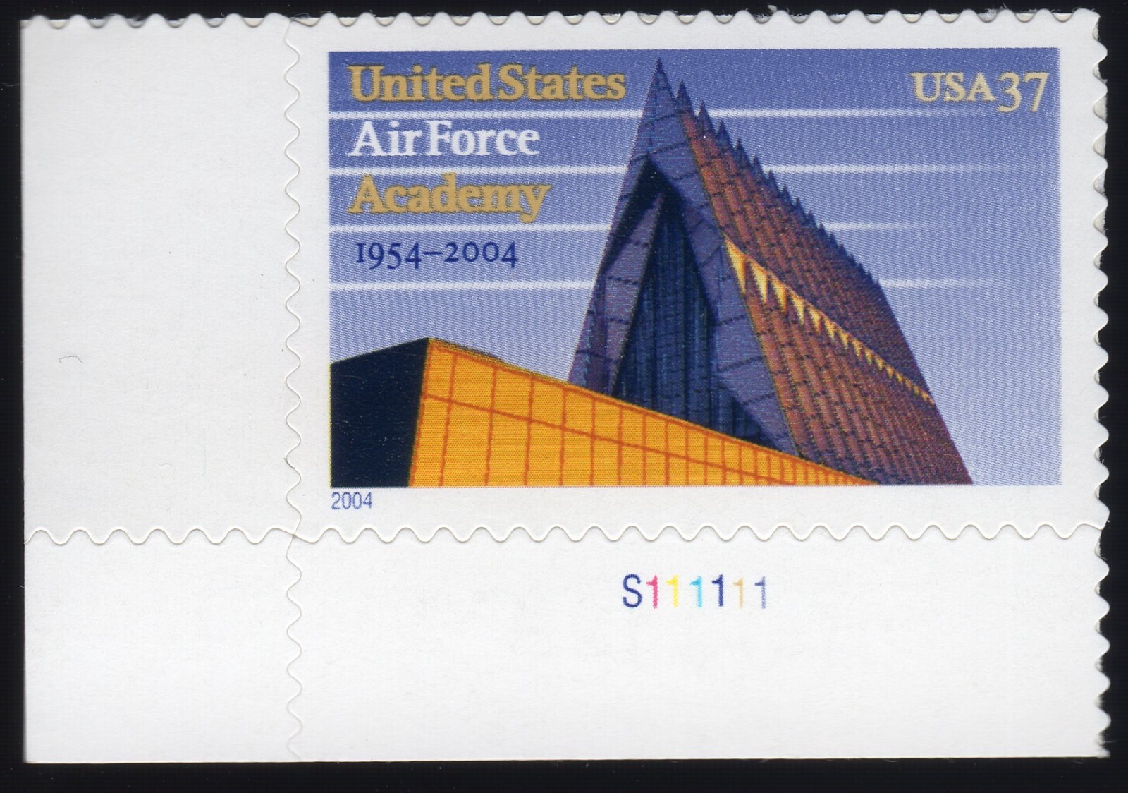 Scott #3838 Air Force Academy Plate # Single Stamp - MNH