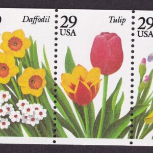 Scott #2764a - Garden Flowers Booklet Pane of 5 Stamps with Tab & Plate # - MNH
