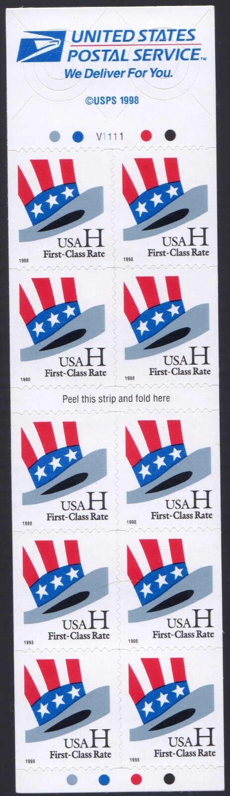 Scott #3268a Hat H Stamp Booklet Pane of 10 Stamps - MNH