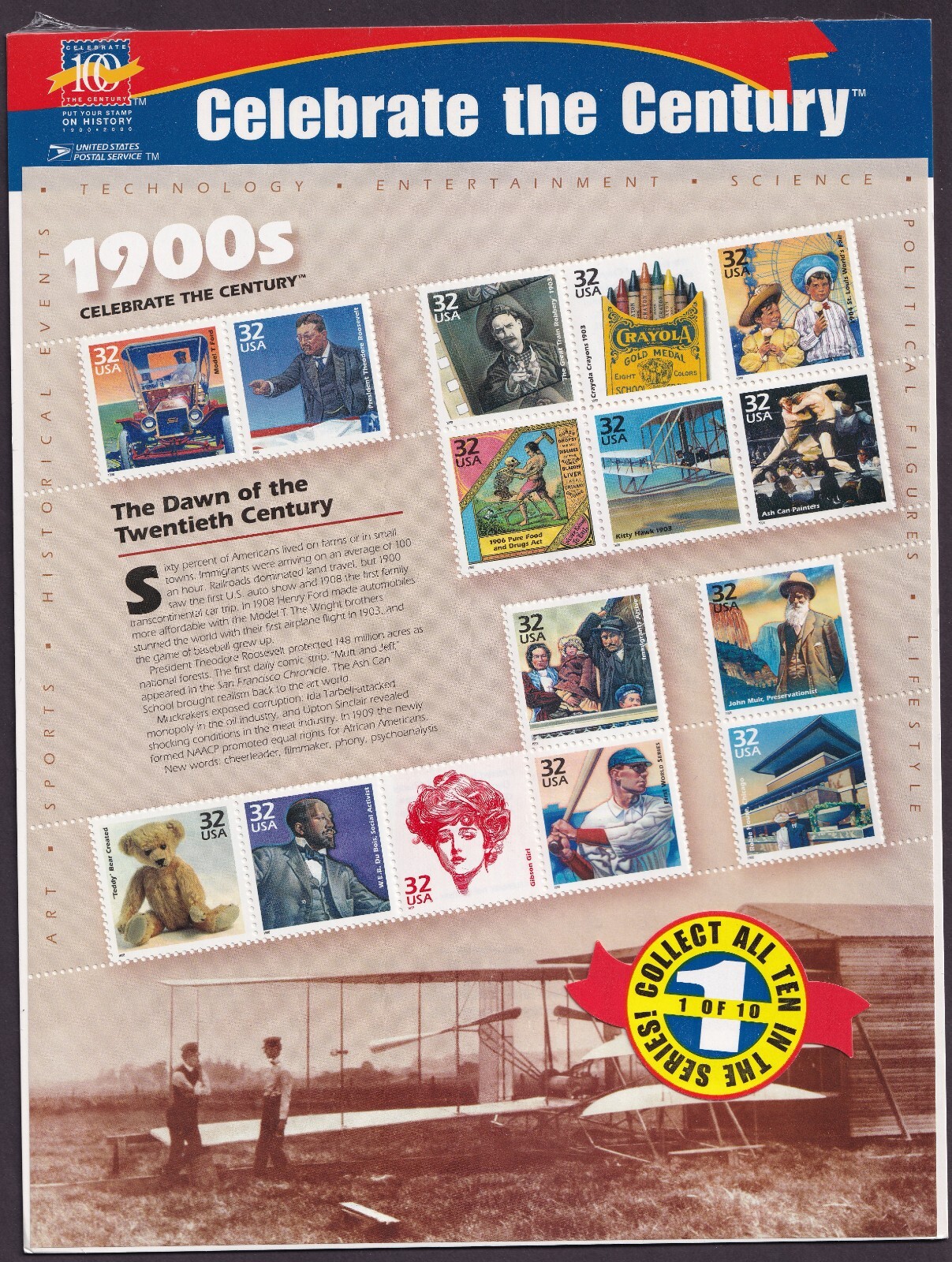 Scott #3182 32¢ 1900s Celebrate the Century Sheet of 15 Stamps - Sealed