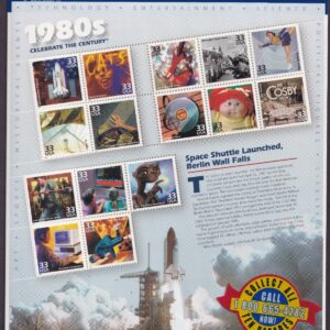 Scott #3190 33¢ 1980s Celebrate the Century Sheet of 15 Stamps - Sealed